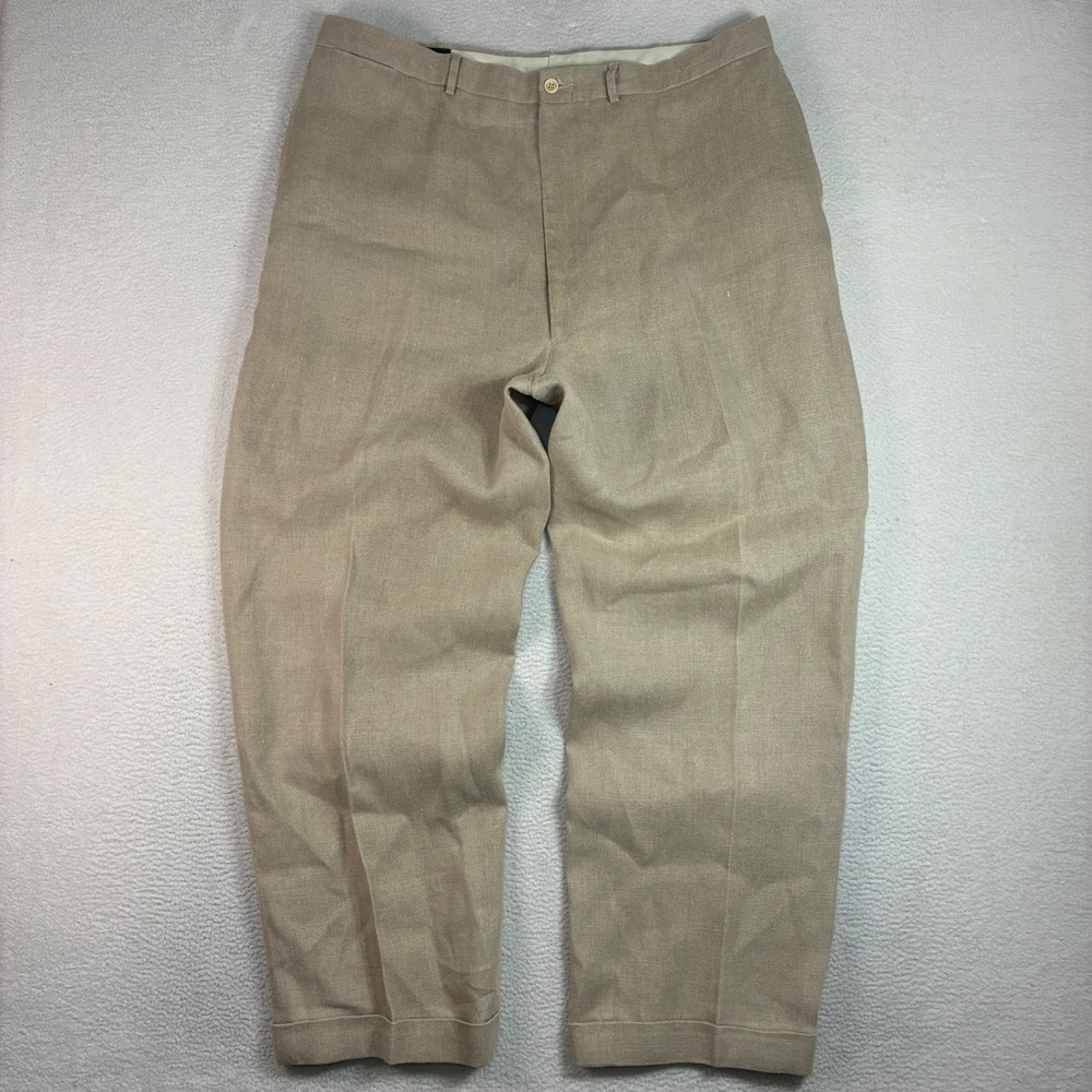 Vintage Polo Ralph Lauren Linen Pant Men 38x32 Beige Pleat Cuffed Dress Trouser